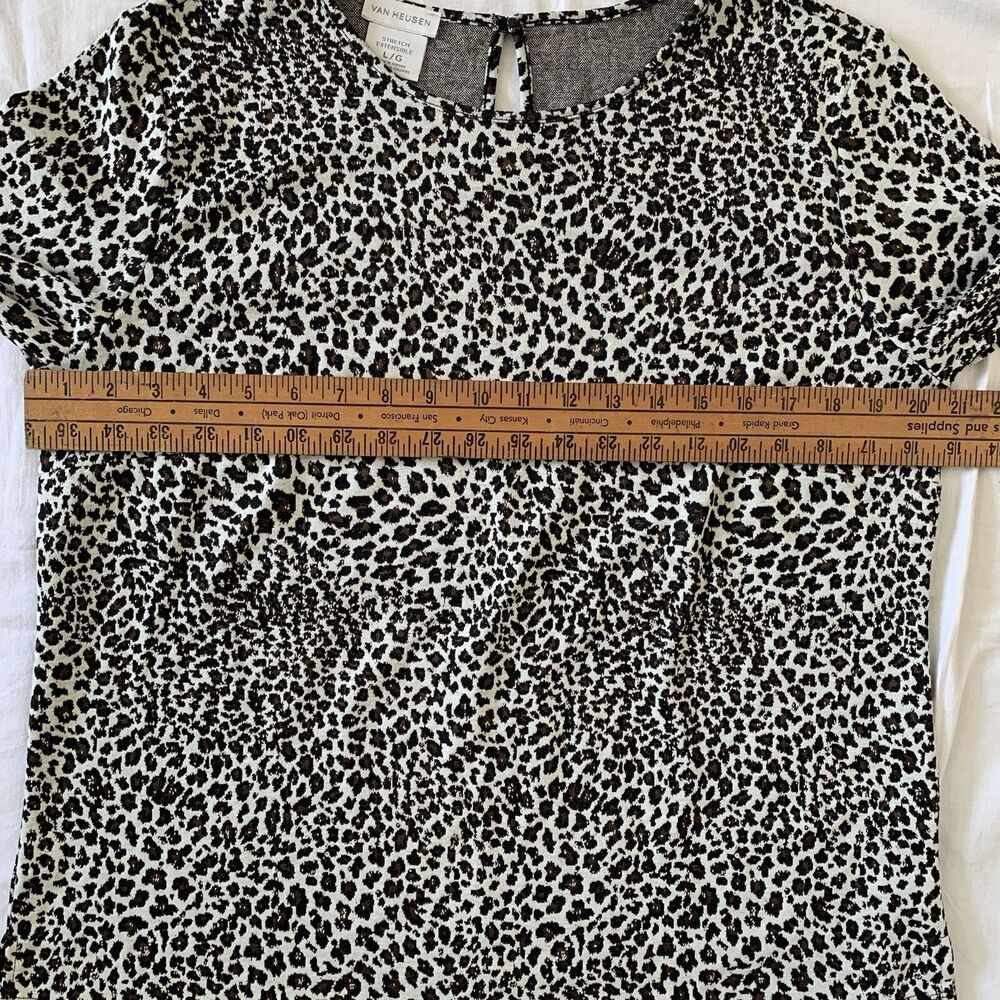 Van Heusen Stretch Knit Top Sz L Brown Neutral Leopard Cheetah Y2K Office Casual - Picture 7 of 14